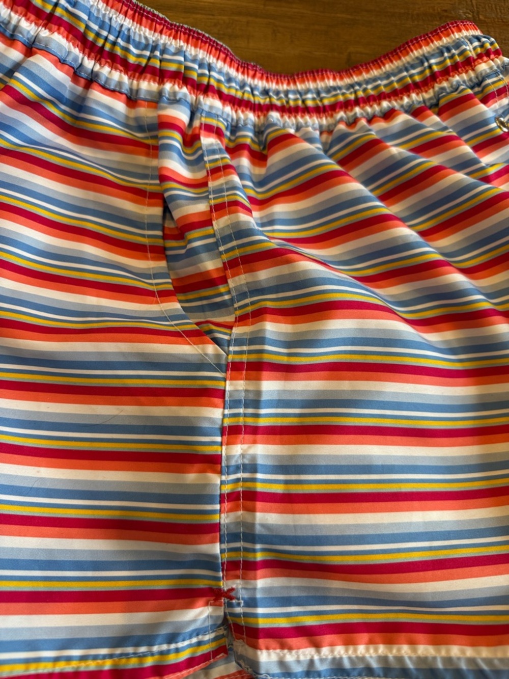 2xist Men's Swim Trunks - Red, Blue, Yellow, Green Stripes. 3.5” inseam. - Picture 4 of 4